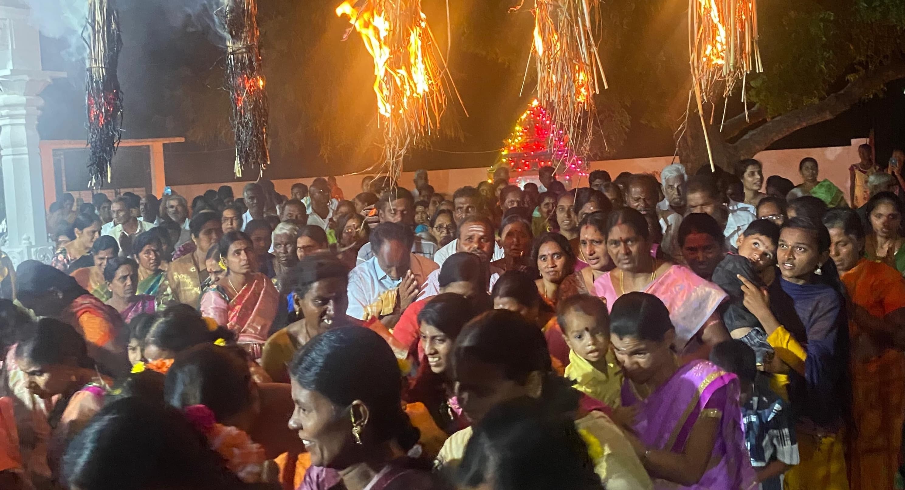 Jwala Thoranam ceremony — sacred fire torches lit during a festival at Sri Maha Panchamukheswara Swamy Vari Devasthanam