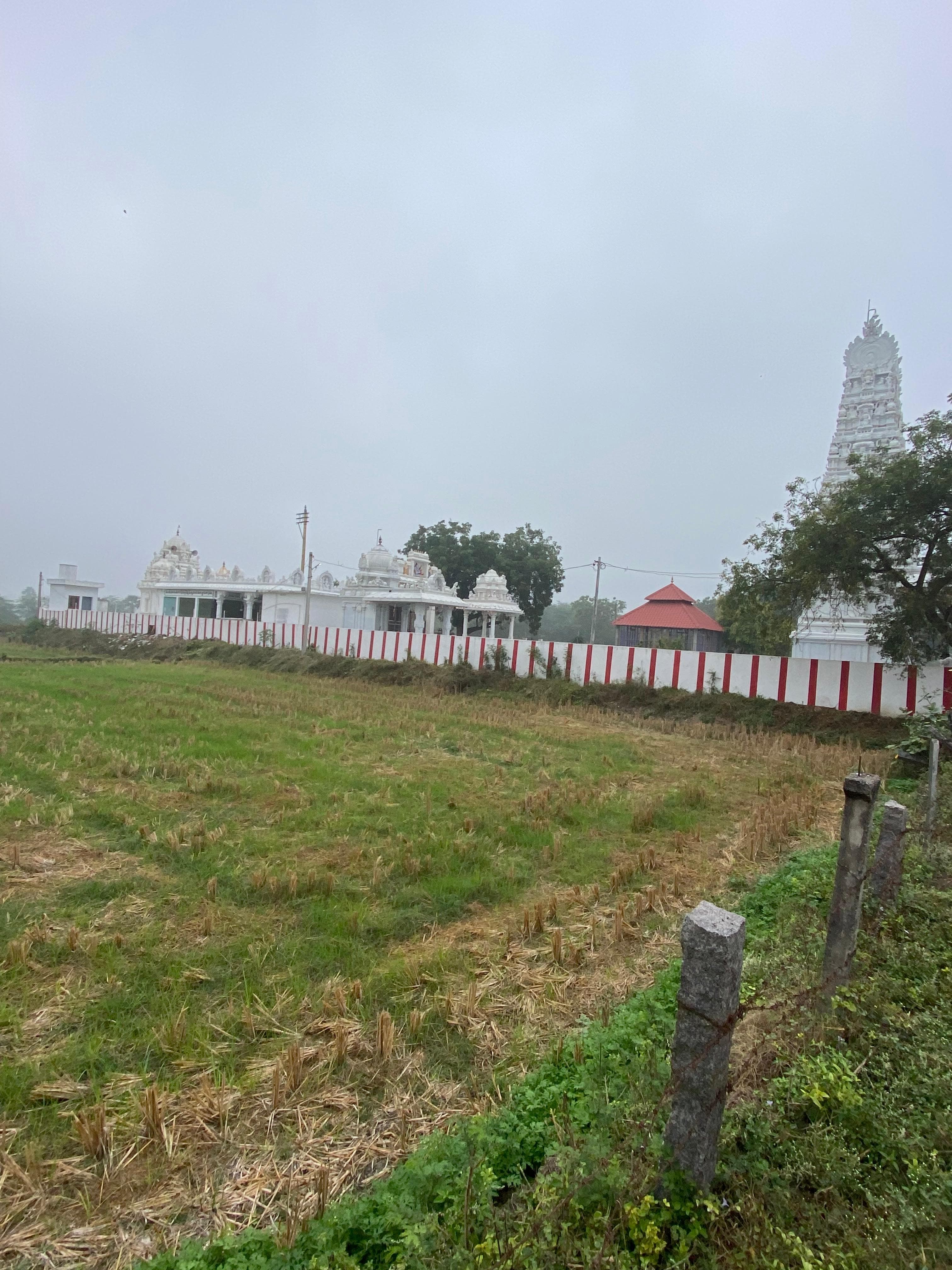 Distant view of the Devasthanam from the fields of Kandrapadu